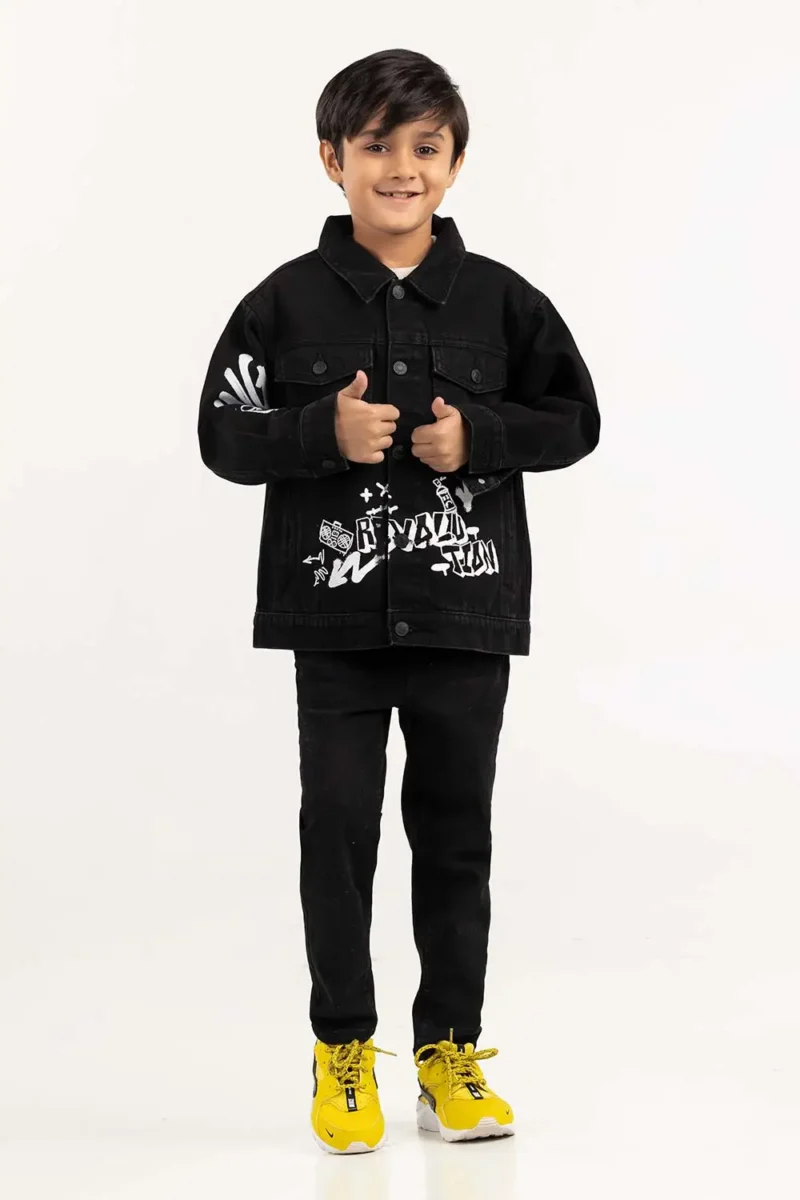 Jet Black Collared Denim Jacket 