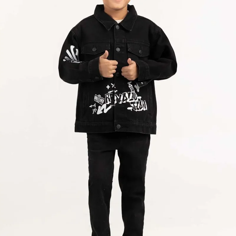Jet Black Collared Denim Jacket 