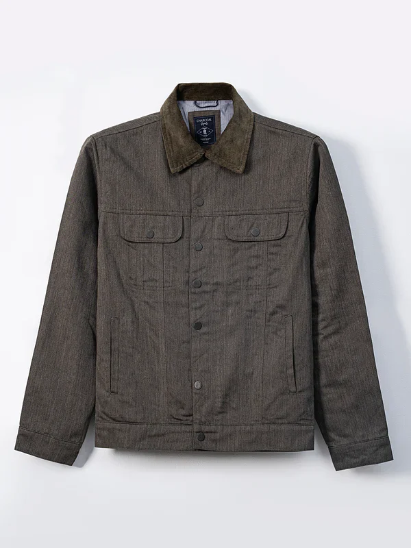 Olive Corduroy Collar Full Sleeve Jacket