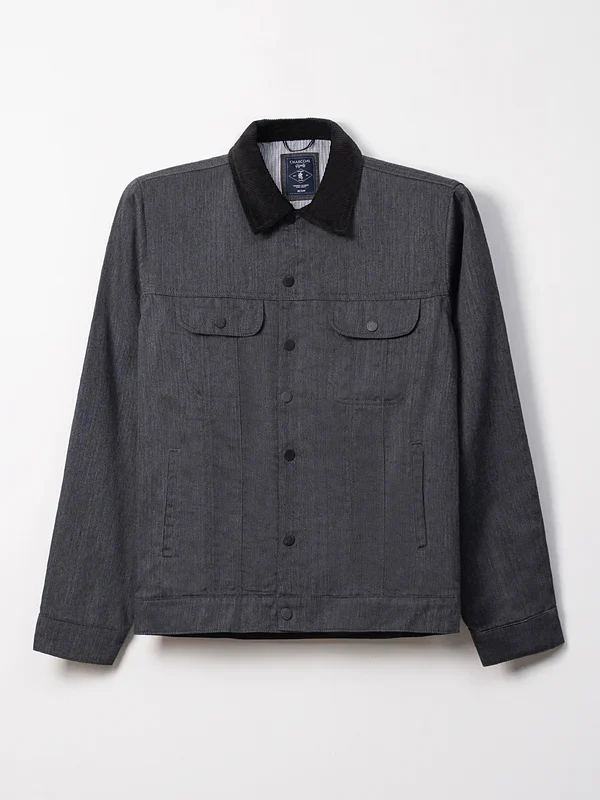 Black Corduroy Collar Full Sleeve Jacket