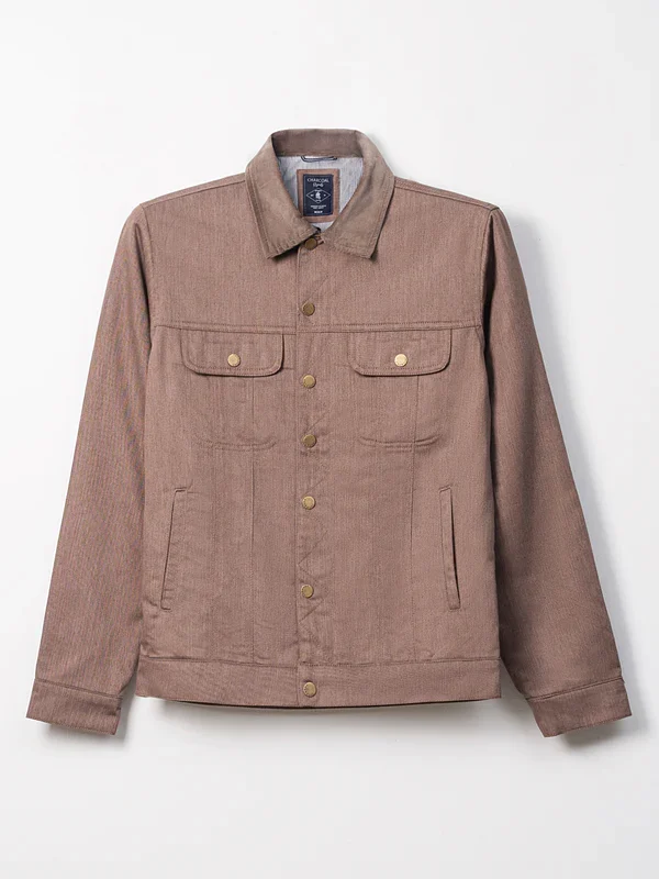 Brown Corduroy Collar Full Sleeve Jacket