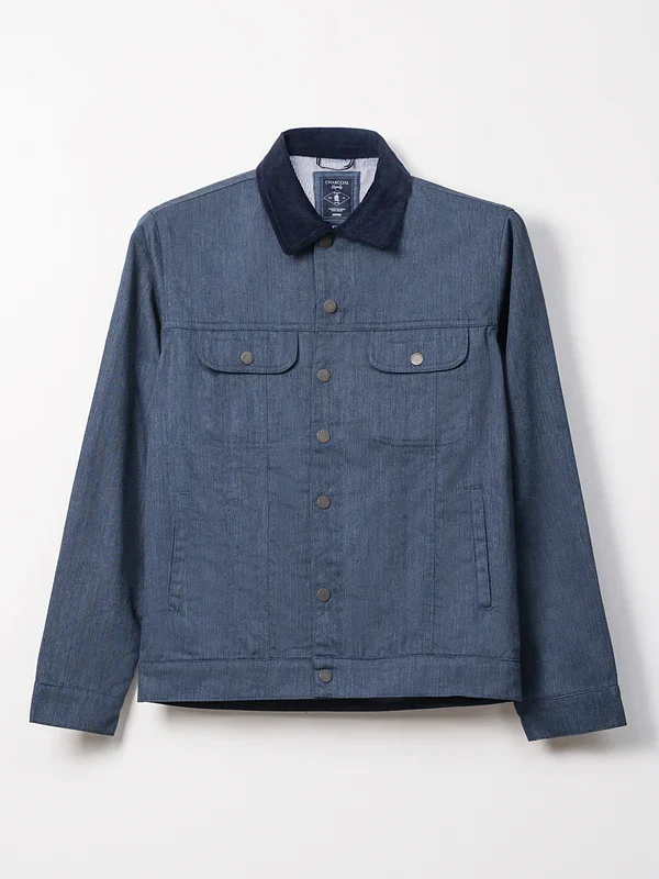 Navy Corduroy Collar Full Sleeve Jacket