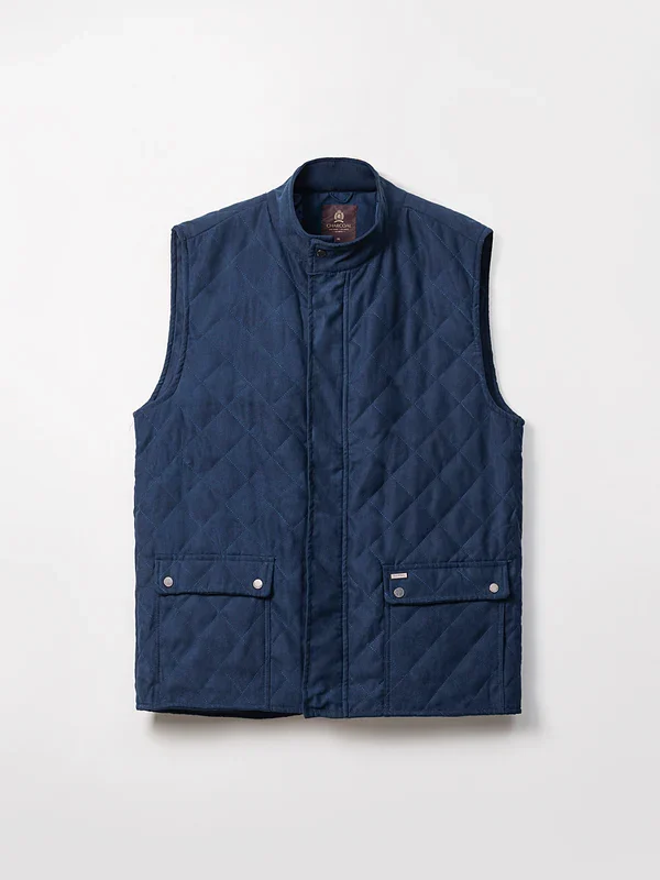 Navy Quilted Suede Sleeveless Gilet Jacket