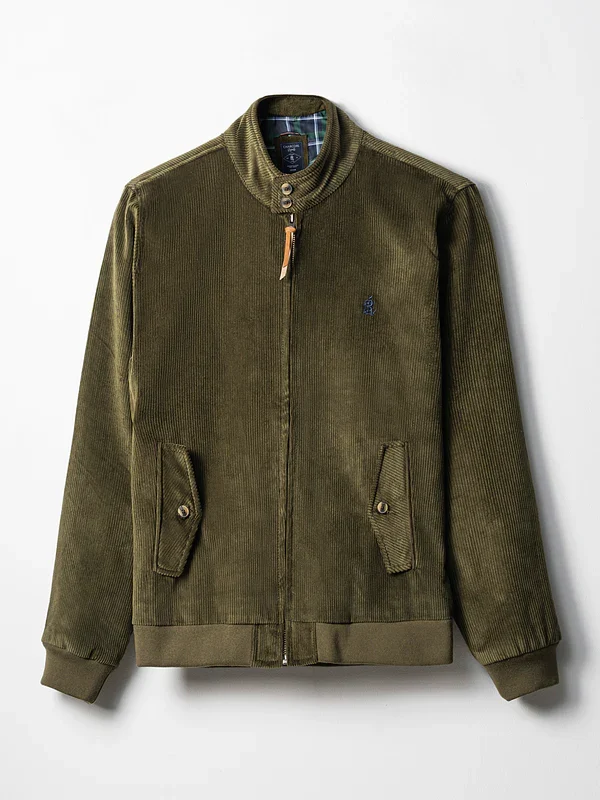 Olive Green Corduroy Full Sleeve Jacket